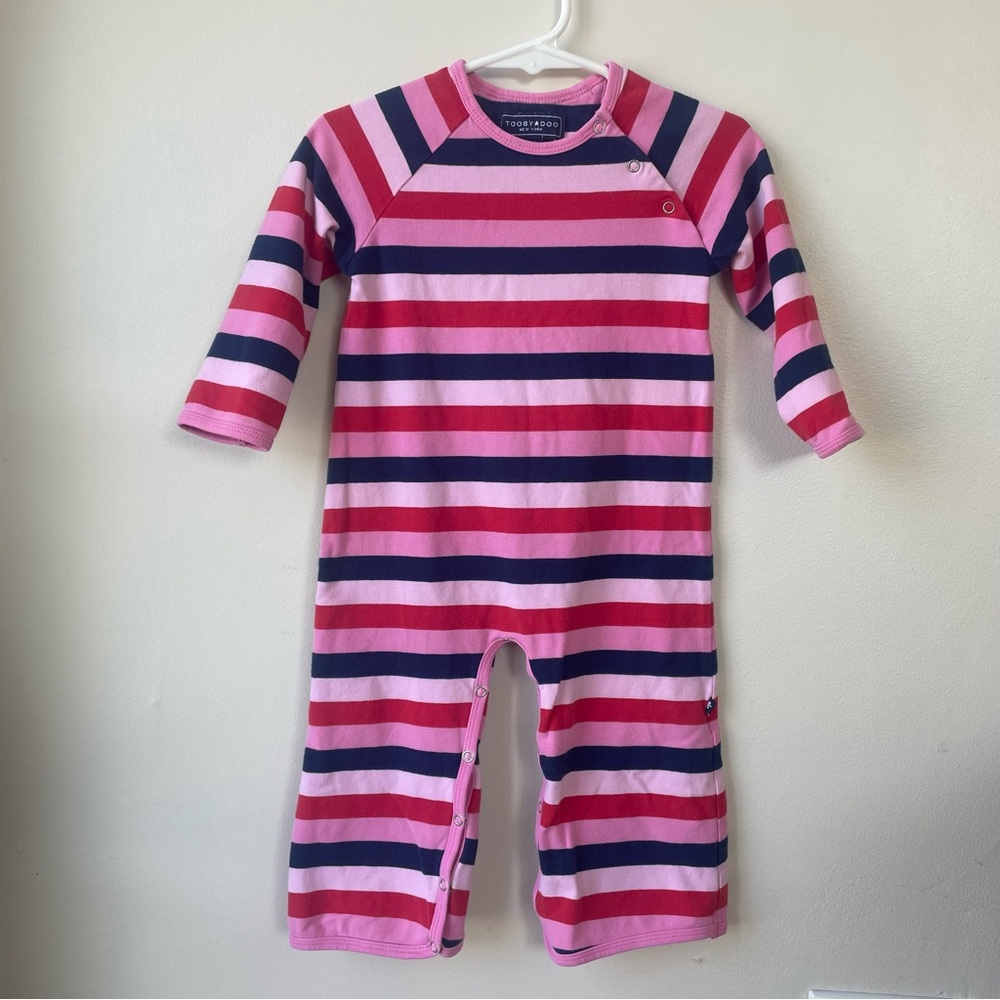 Toobydoo Pink, Fuchsia & Navy Striped Girl Jumpsuit size 18-24 m